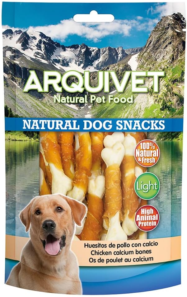 ARQUIVET Osso di pollo con calcio - 100 gr - Snack 100% naturali per cani - prelibatezze per cani - Prodotto leggero - Molto ricco di sostanze nutritive