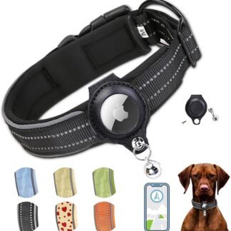 AgoumLux Collare Cane per Apple Airtag Regolabile Riflettente Nylon Morbido e Neoprene con Custodia Air Tag per Cani di Piccola Media Grande Taglia