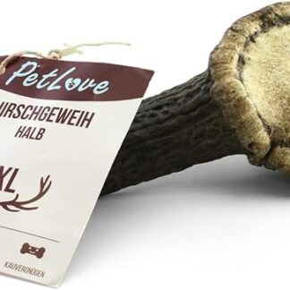 PetLove Corno di cervo per Cani, Metà Corno (XL 121-160g) • Osso da Masticare per Cani • Bastone Snack per Cani • Giocattolo per Cani da Masticare Lunga Durata