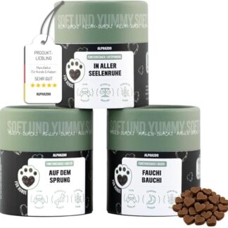 alphazoo Set di prove, 3 x 60 g, extra soffice, calma, movimento e digestione, per allenamento e come snack