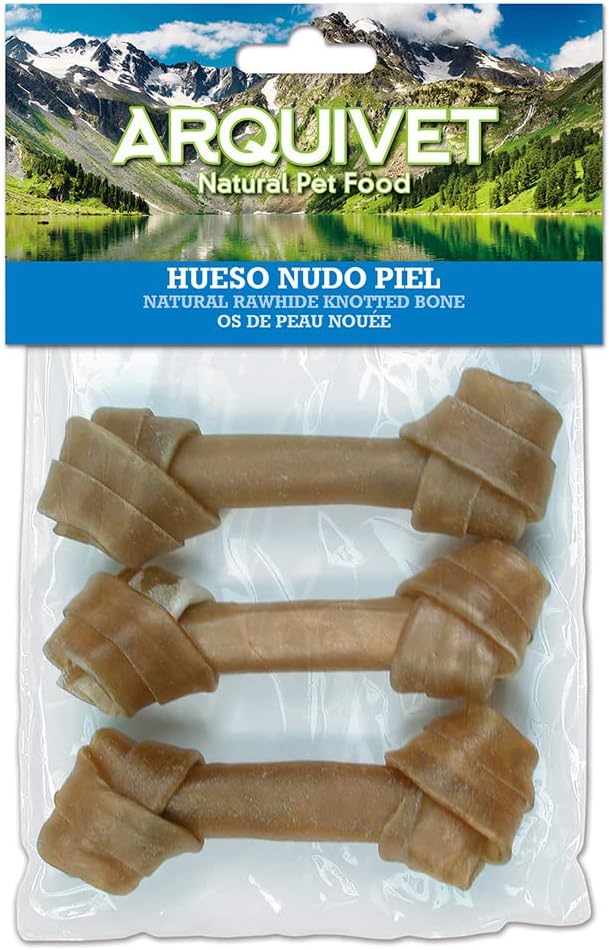ARQUIVET Osso annodato in pelle bovina - 12 cm - Confezione da 3 unità - Ossa per cani - Snack per cani