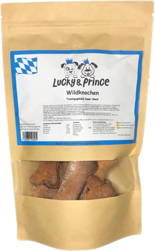 Lucky & Prince Ciabatte per cani bio di alta qualità, con animali selvatici, snack per cani, spazzolino ideale per il vostro cane (M)