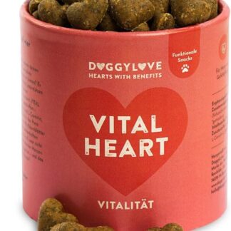 DoggyLove Vital Heart – Vitalità per cani attivi, supporta la vitalità e la funzione cardiaca, per la cura del cuore e dei vasi, spuntino per cani di alta qualità, snack per cani salute, cibo