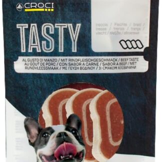 Croci Tasty - Snack per cani a base di Pollo e Merluzzo, formato a Sushi, confezione richiudibile, snack masticabile ricompensa, premio proteico ed ipocalorico, 80g