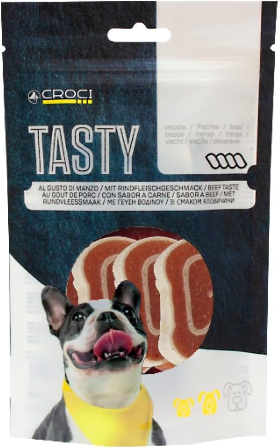 Croci Tasty - Snack per cani a base di Pollo e Merluzzo, formato a Sushi, confezione richiudibile, snack masticabile ricompensa, premio proteico ed ipocalorico, 80g