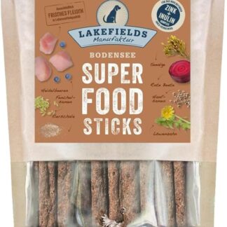 LAKEFIELDS Manufakture – Superfood – Bastoncini per cani di campagna per cuccioli, cani ricchi di sostanze nutritive, sani e senza cereali, snack per cani con carne di pollo, 61,5%, dimensioni: 4 x