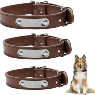 Collare per cani in pelle personalizzabile, collare per cani in morbida pelle imbottita, con targhetta con nome inciso e fibbia in lega, regolabile, per cani di taglia piccola, media e grande