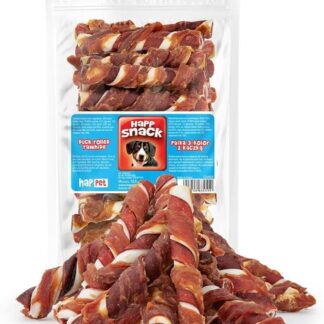 HAPPET Bastoncino 3 colori con anatra da 12,5 cm - Massaggiagengive naturale per cani in pelle bovina e carne d'anatra, sana dentale, favorisce l'igiene dentale e l'alito fresco