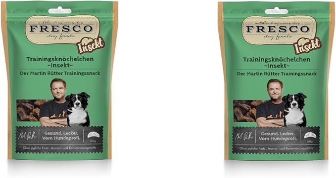 Fresco Cucchiaino da allenamento, insetto, confezione doppia, 2 x 150 g, mangime complementare per cani, spuntino monoproteico naturale in pura proteina degli insetti, a forma di caviglia