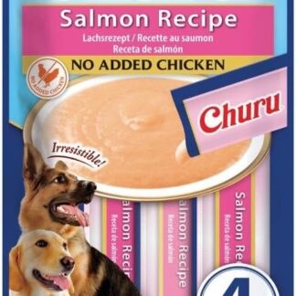 INABA Churu Snack per Cani Cremoso al Salmone, 1 Pack (4 Stick x 14gr) - Premietti Cane Ipocalorici, Morbidi e Deliziosi - Cibo per Cani Senza Pollo, Conservanti o Coloranti Artificiali, Grain-Free