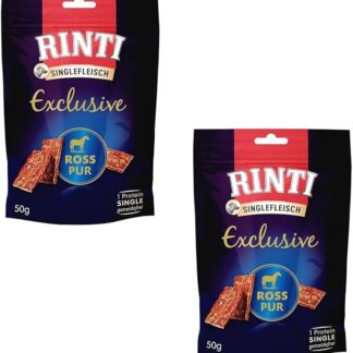 RINTI Singlefleisch Exclusive Snack Puro di Cavallo | Confezione Doppia | 2 x 50 g | Integratore alimentare per cani adulti | Esclusivamente cavallo per cani sensibili alle allergie | Come ricompensa