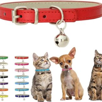 Collare rosso piccolo con campana, collare per cani e gattini in morbida pelle sintetica con fibbia regolabile per XXS XS XS Extra Small Medium Tiny Femminile Maschi Ragazze Animali Cuccioli Gatti