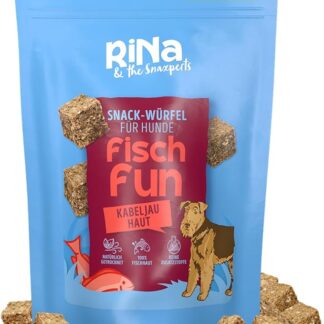 RiNa Snacks - Cubi di merluzzo 140 g - spuntini di pesce naturali per cani - 100% pelle di merluzzo, ricca di proteine e ricchi di Omega-3 - croccanti spuntini per cani per pelliccia, pelle