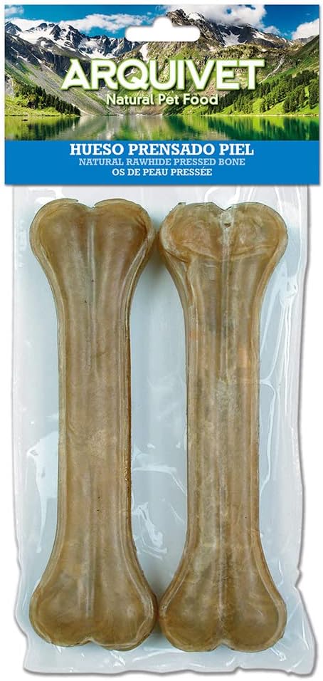 ARQUIVET - Osso Pressato in Pelle Bovina 20 cm (Sacchetto 2 Unità) - Per Cani, Rinforza i Denti, Masticabile