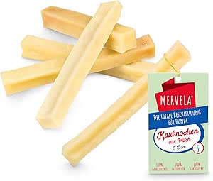 MERVELA Ossi da Masticare al Formaggio Cani di Piccola Taglia [41 g per Bastoncino] - Ossi per Cani Fatti a Mano - Delizioso Sapore di Formaggio - 100% Naturali (5 Pezzi)