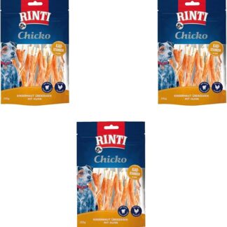 Rinti Chicko Bastoncini da masticare piccoli | Confezione Tripla | 3 x 150 g | Ricoperti di carne di pollo su pelle di manzo resistente | Particelle pulenti a base di minerali | Richiudibile