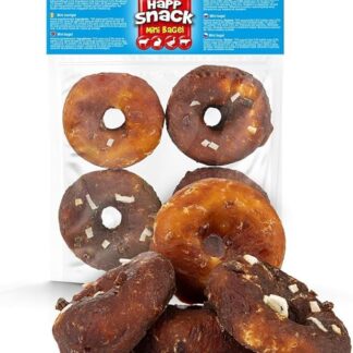 HAPPET Mini bagel per cani, 4 pezzi con anatra, coniglio, agnello e manzo, snack naturale dentale, dentifricio a basso contenuto di grassi, denti sani, ideale per cani di tutte le razze