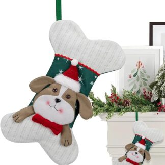 Dog Christmas Stocking | Bone Shape Stocking | Puppy Christmas Stocking | Personalized Dog Stocking With 42x26cm/16.54x10.24 Inches For Your Beloved Pets, Fireplace Hangable Christmas Decorations