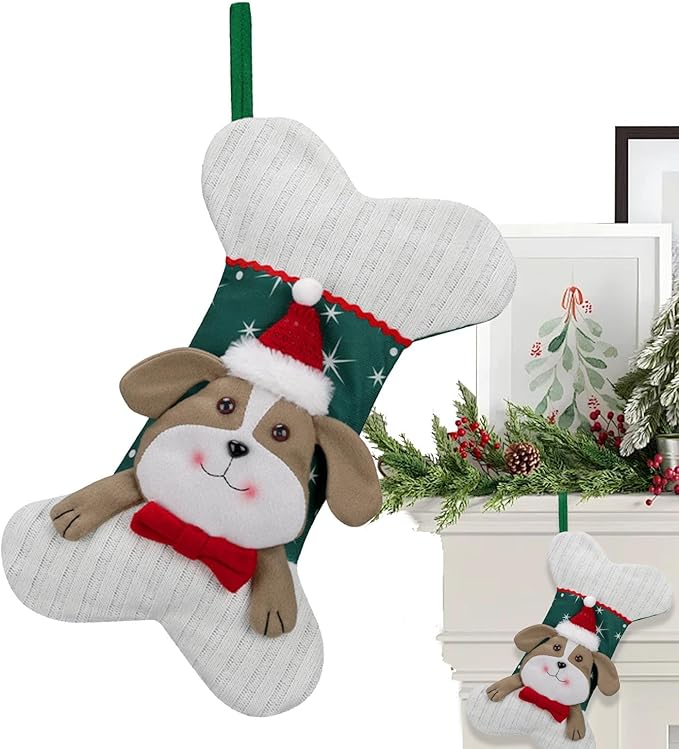 Festive Pet Christmas Decor, Large Dog Christmas Stocking, Colorful Bone Shaped Stocking, Dog Treat Stocking, Stockings for Cats and Dogs, Plush Dog Stocking for Christmas