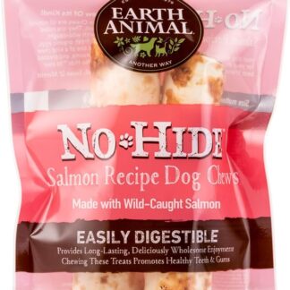 Earth Animal No-Hide Medium Snack Naturali Senza Pelle aromatizzati al Salmone Snack da Masticare a Lunga Durata per Cani | Snack per Cani di Media Taglia (Confezione da 1)