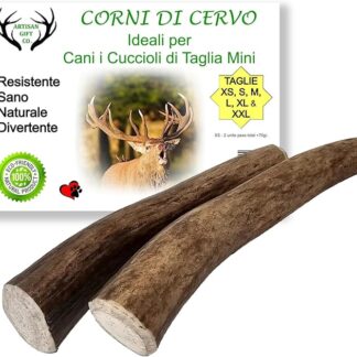 ARTISAN GIFT CO Corno di Cervo per Cani, Osso per cani da Masticare 100% Naturale, peso minimo Confezione 70gr. (XS - 2 pz.)