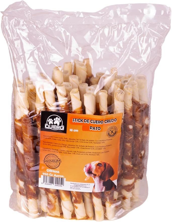 Quibropets Sticks Pelle Cruda Anatra - Snack e Premi per Cani - Ragazzi per Animali - Ideale per Cane Grande e Medio - 950 gr
