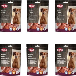 Trixie Duck Coins | Confezione da 6 | 6 x 80 g | Alimento complementare per cani | Filetto di petto d’anatra essiccato | Sacchetto richiudibile | Senza glutine e senza zuccheri aggiunti