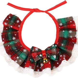 JOERBABU Asciugamano natalizio per animali domestici, con piccole campane, collare per gatti, stampa a reticolo, regolabile, collari per feste