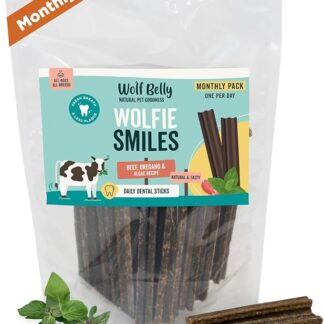 Wolf Belly - Dental Stick per Cani Naturali (28 pz) 89% Manzo Senza Cereali | Igiene Dentale & Alito Fresco | Ascophyllum Nodosum | Delizioso Sapore di Carne | Ricco di Proteine - Prodotto in Europa