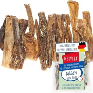 MERVELA Stomaco di cavallo, 100% cavallo puro, 1.000 g, stomaco essiccato dal cavallo, qualità dalla Germania, ideale per cani ipoallergenici, allergici e sensibili