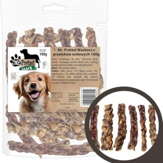 Mr. Pretzel Spuntino da masticare per cani – treccia intrecciata a tubo di manzo – spuntino naturale per cani – snack proteico di alta qualità per tutte le razze di cani 100 g