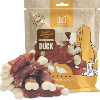 Mersjo Leckerlis Premium - Petto d'anatra avvolto, osso da masticare per cani, senza cereali, essiccato all'aria, 500 g