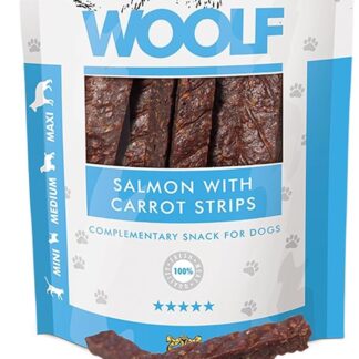 Snack per cani naturali con salmone e carote ricchi di omega 3 premietti per cani addestramento bocconcini salutari senza conservanti 100 g | WOOLF
