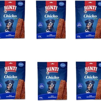 Rinti Chicko Maxi Strisce di Anatra | Confezione da 6 | 6 x 250 g | Snack per Cani di Taglia Grande | Preparato con filetto di petto d'anatra fresco | Essiccate delicatamente all'aria senza additivi