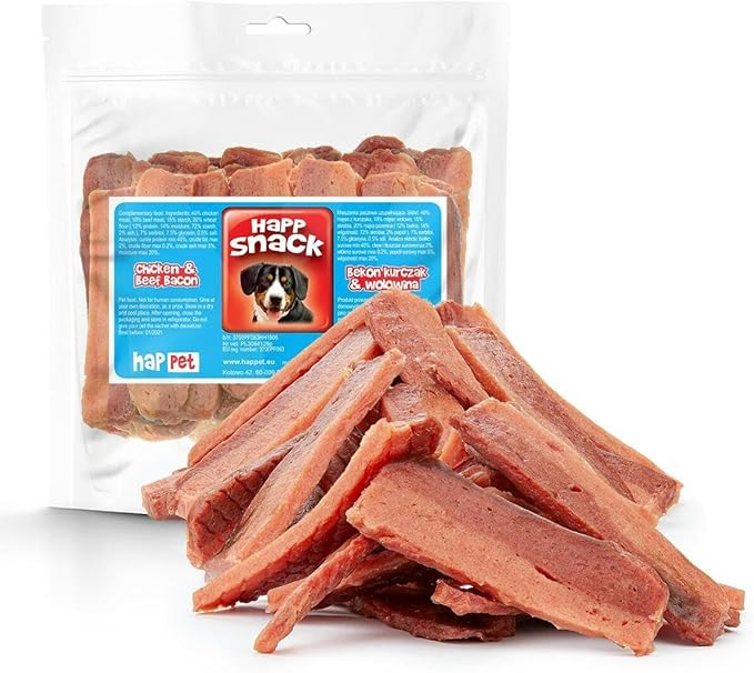HAPPET Pancetta di pollo e manzo per cani, 500 g, massaggiagengive naturale di pollo e manzo, prelibatezza per addestramento salutare, trattamento ad alto contenuto proteico per l'igiene orale e denti