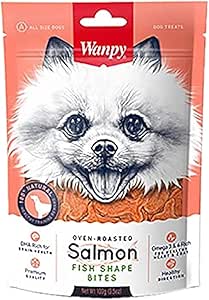 Wanpy Salmon Fish Shape Bites 600Gr Snack Salmone (A Forma Di Pesce) (6 Confezioni da 100Gr) 100% Natural
