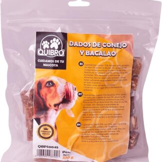 Quibropets Dadi di coniglio e merluzzo per cani – ciambelle per cani, premi naturali senza cereali, snack per animali domestici, premi disidratati, 530 g