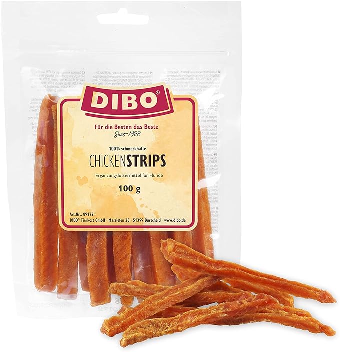 Dibo Chicken Stripes, 2 X 100 G di jogging, snack per i viaggi o come Ricompensa per il tuo cane