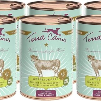Terra Canis Vitello, radice di prezzemolo, ribes & mango - Alimento umido Grain-Free, 6x400g I Alimento premium per cani con ingredienti di autentica qualità human-grade al 100% I Gluten-free