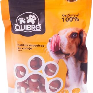 Quibropets Bastoncini avvolti in coniglio - Chuches per cani, premi naturali senza cereali, snack per animali domestici, premi disidratati, 100 g