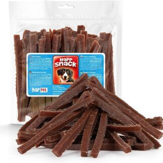 HAPPET Dolcetti per cani, strisce di carne di manzo, prelibatezze naturali ricche di proteine per cani, premio per addestramento salutare e massaggiagengive per cani di tutte le razze, facilmente