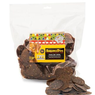 SavannaDog Chip con mela, 800 g, per cani, senza cereali e ipoallergenici, per cani con carne di struzzo, per cani con fibre preziose