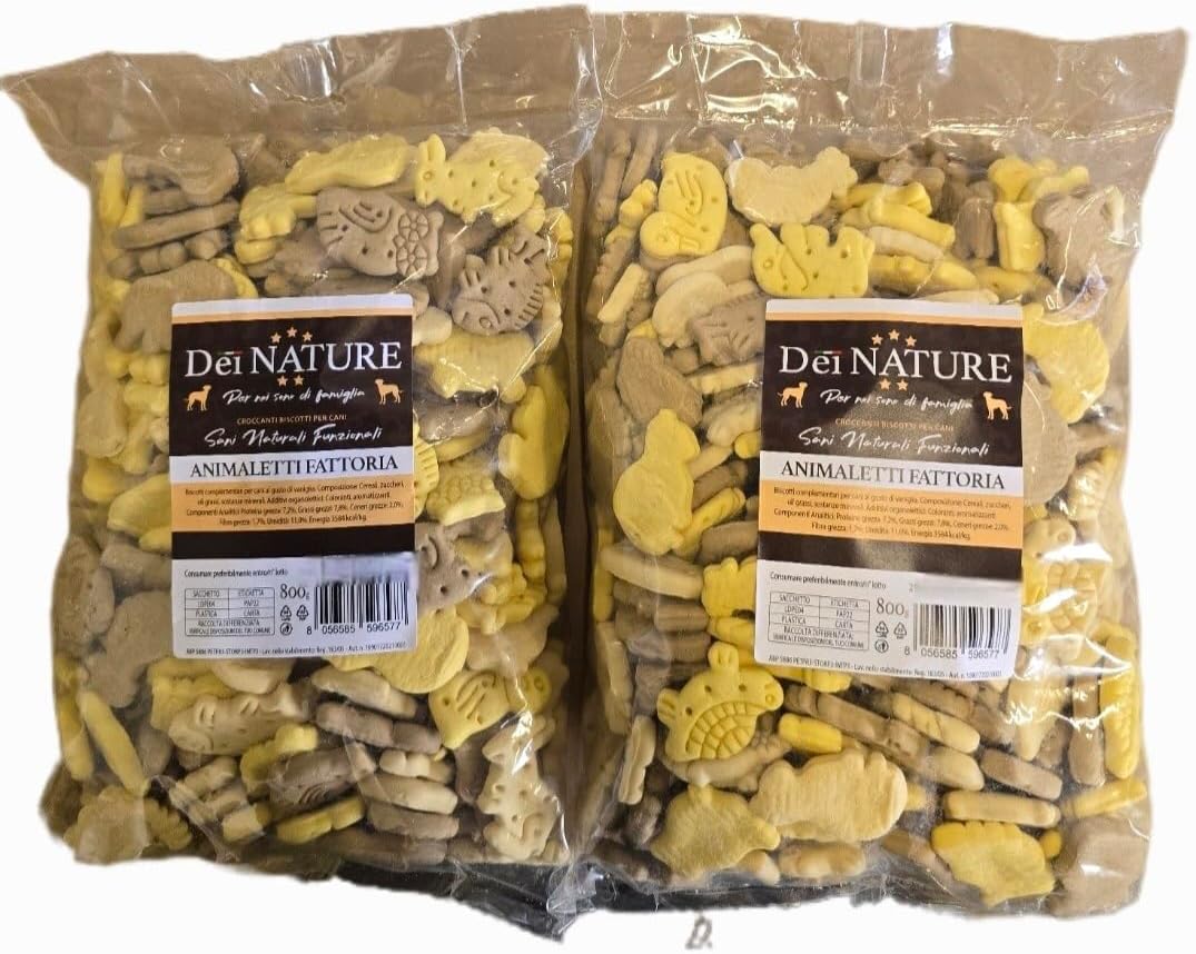 Dei Nature Biscotti per Cani Animaletti Fattoria,2 Confezioni da 800g, Snack per Cani-Premio per cani