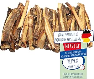 MERVELA Cavalletto | 100% cavallo puro | 1 pezzo | costole essiccate dal cavallo | qualità dalla Germania | ideale per cani ipoallergenici, allergici e sensibili