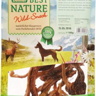 Dehner Best Nature - Snack per Cani, 100% Naturale, spuntino da Masticare per Cani Adulti e sensibili, Adatto per Barf, tendini di Cervo, 100 g