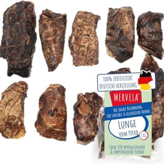 MERVELA Linguetta del cavallo 100% puro | 1.000 g | polmoni essiccati dal cavallo | qualità dalla Germania | ideale per cani ipoallergenici, allergici e sensibili