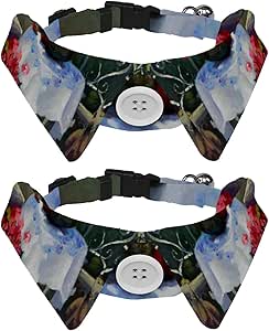 Confezione da 2 collari per cani con papillon e campana, gerani rossi, regolabile, design con bavero per gatti di piccola taglia