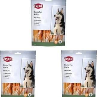 TRIXIE Denta Fun Rolls Pollo | Confezione da 3 | 3 x 240 g | Alimento complementare per cani | 30 pezzi da 12 cm | Intrattenimento da masticare e per l'igiene dentale | Ricetta senza glutine