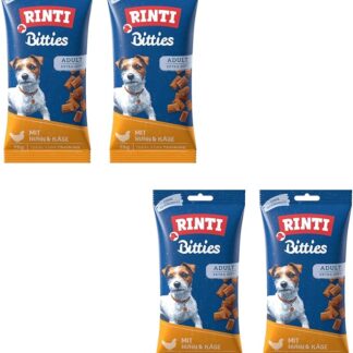 Rinti Bitties Pollo + Formaggio | Confezione da 4 | 4 x 75 g | Snack per cani adulti | Extra morbido | Senza zucchero & soia | Con prezioso Omega 3 | Ricco di carne fresca