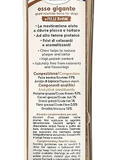 Record ossi per Cani giganti. Ossa per Cani in Pelle Bovina. Masticativi per Cani, Confezione da 1pz in plastica termoretratta. Misura XXL 22 cm di lunghezza e 170g di peso, per cani di taglia grande.